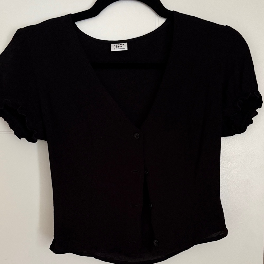 Sunday Best Black Ruffle Sleeve Blouse